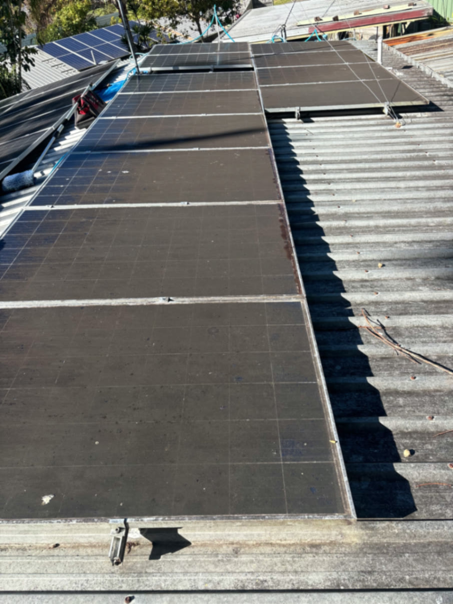 Panels covered in a thick layer of dust and dirt
